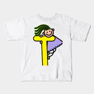 Letter T for girls alphabet Kids Colorful Cartoon Character Kids T-Shirt